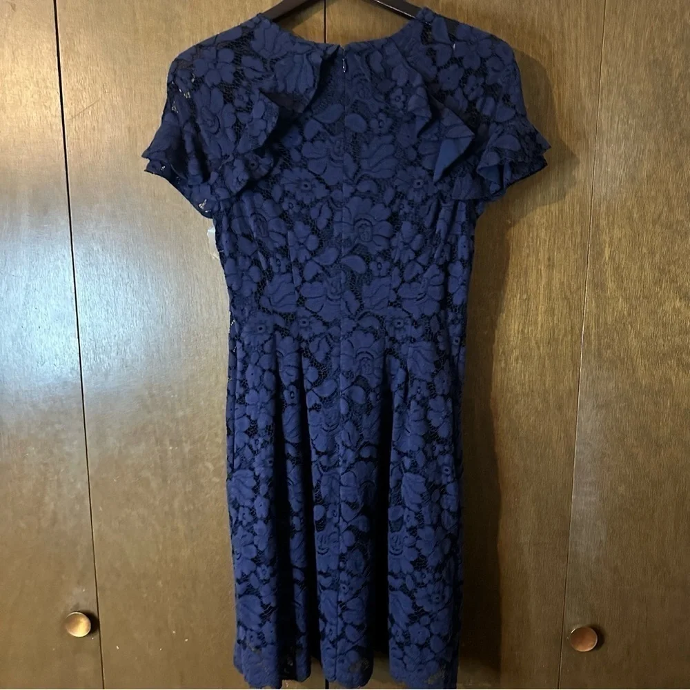 Vince Camuto Womens Round Neck Lace Cap Sleeves A-Line Midi Dress Navy Blue Sz 6 - Picture 8 of 13